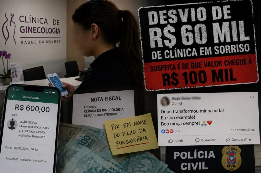 Funcionária é suspeita de desviar até R$ 100 mil de clínica de ginecologia em Sorriso (MT) usando Pix do próprio filho