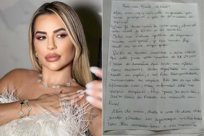 Em carta escrita na prisão, Deolane diz ser alvo de perseguição
