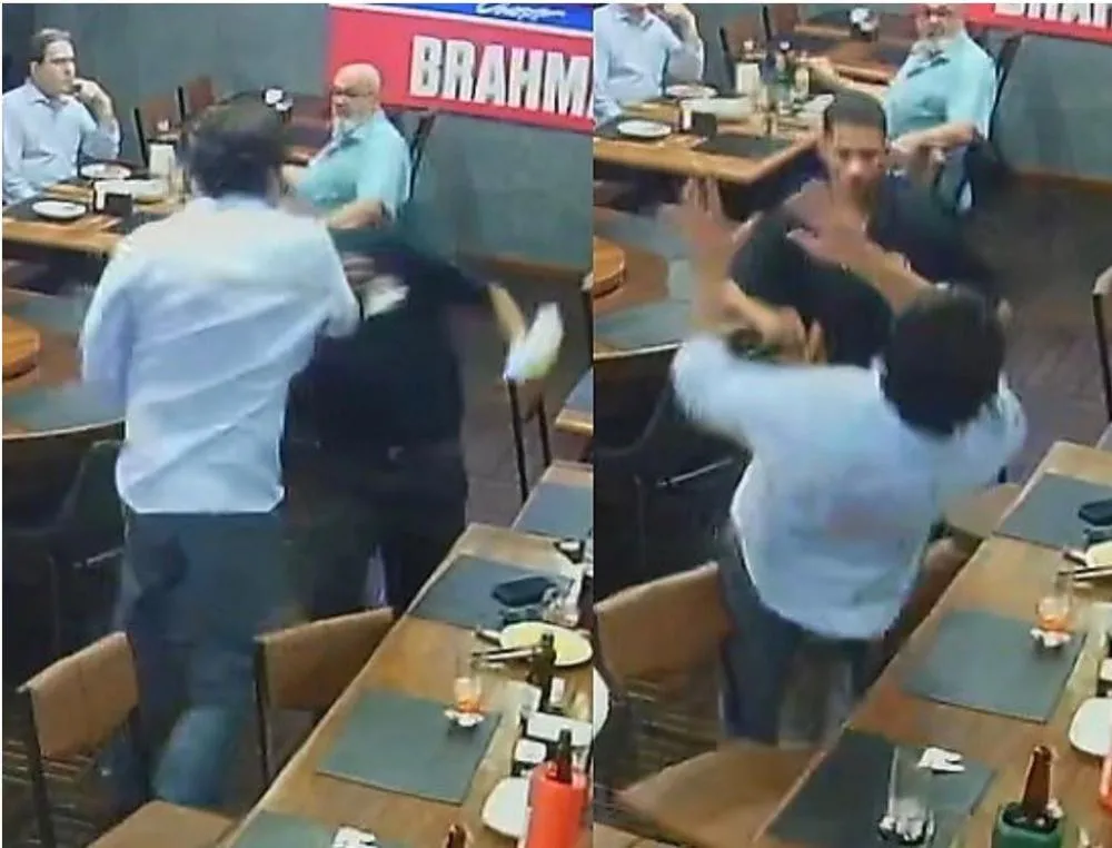 Cliente agride garçom em bar na Praça Popular e garçom reage em Cuiabá (MT)